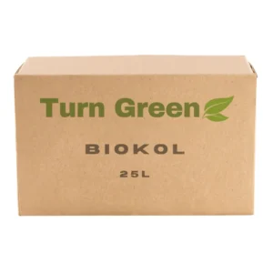 biokol 25L i kartong med logga för Turn Green