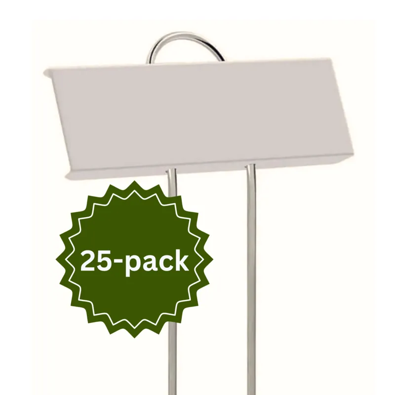 vaxtskylt 25-pack – Inomhus. Produktbild pa ett 25-pack vaxtskyltar i metall. Skylten ar tom och redo for gravyr eller markning, och en gron